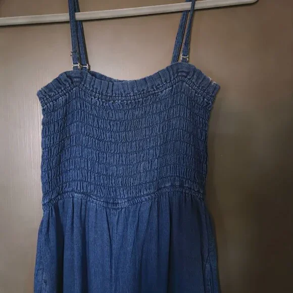 Anthropologie Pilcro Smocked Jumpsuit XXS Women Chambray Wide-Leg - Picture 4 of 5